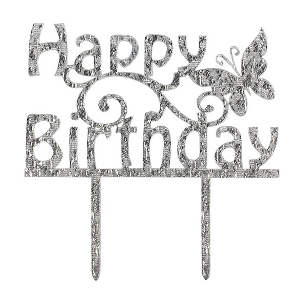 Cake Topper - Happy Birthday Silber